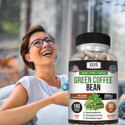 Kaya Naturals Green Coffee Bean Extract – Non-GMO, Gluten-Free Supplement 180 Count