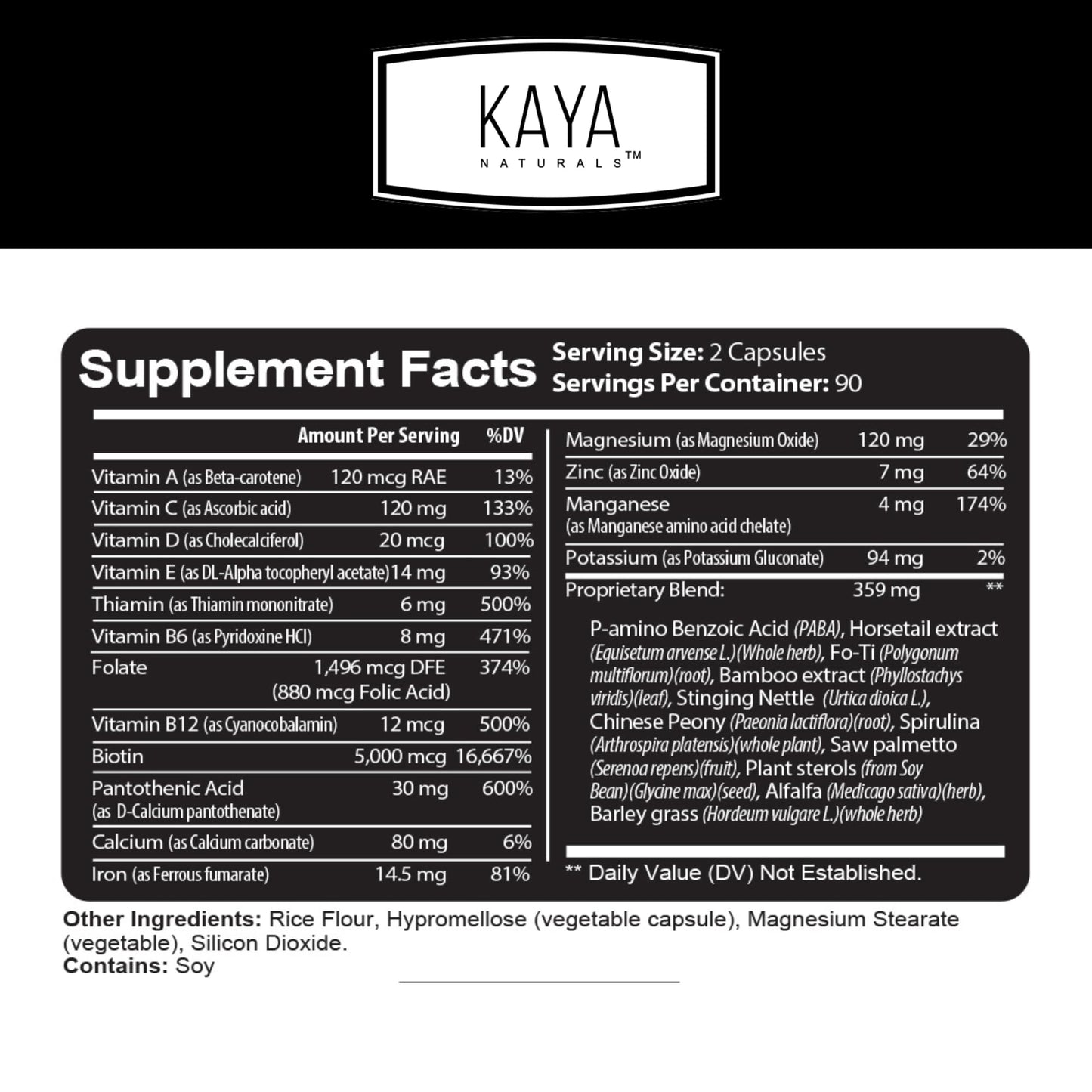 Kaya Naturals Hair Skin Nails Capsules – Biotin, Vitamin D & B-12 (180 Count)