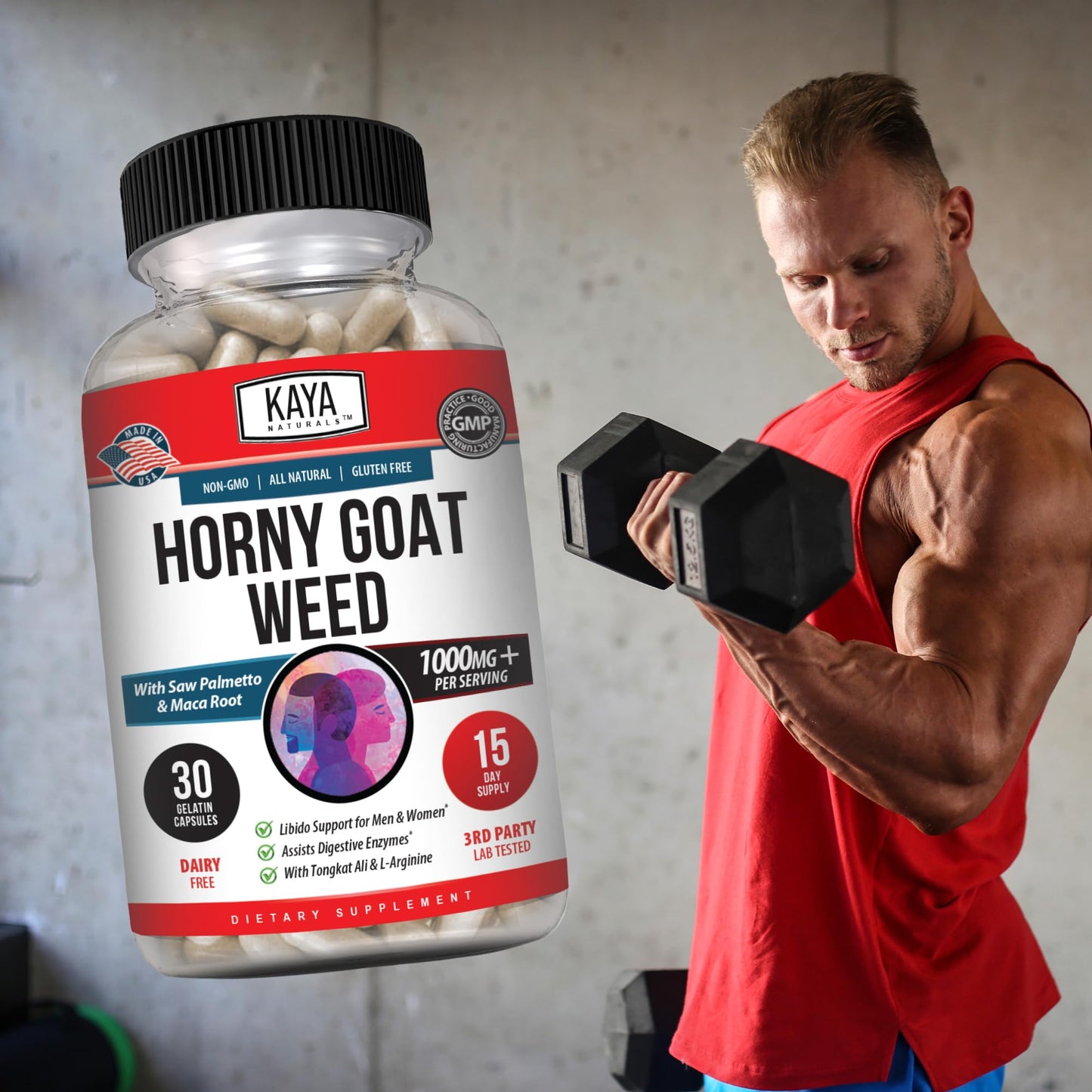 Kaya Naturals Horny Goat Weed 1560mg Complex – Maca, Saw Palmetto, Ginseng, Arginine – 30 Count