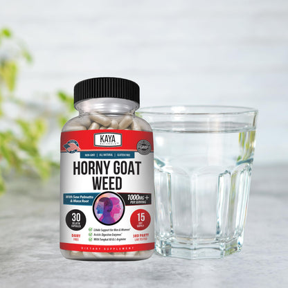 Kaya Naturals Horny Goat Weed 1560mg Complex – Maca, Saw Palmetto, Ginseng, Arginine – 30 Count