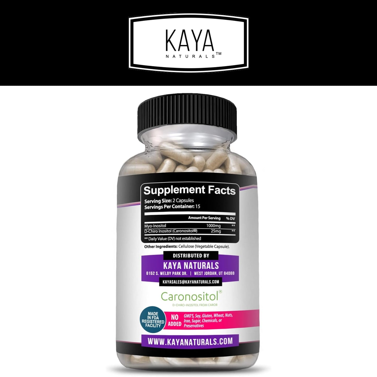Kaya Naturals Myo & D-Chiro Inositol Plus for Women - Vitamin B8 30 Capsules