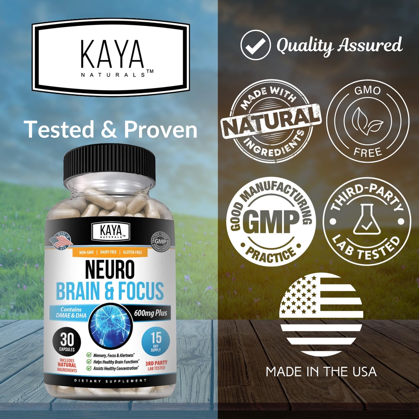Kaya Naturals Neuro Brain Nootropic: Memory & Focus Capsule – 60 Capsules (Pack of 2)