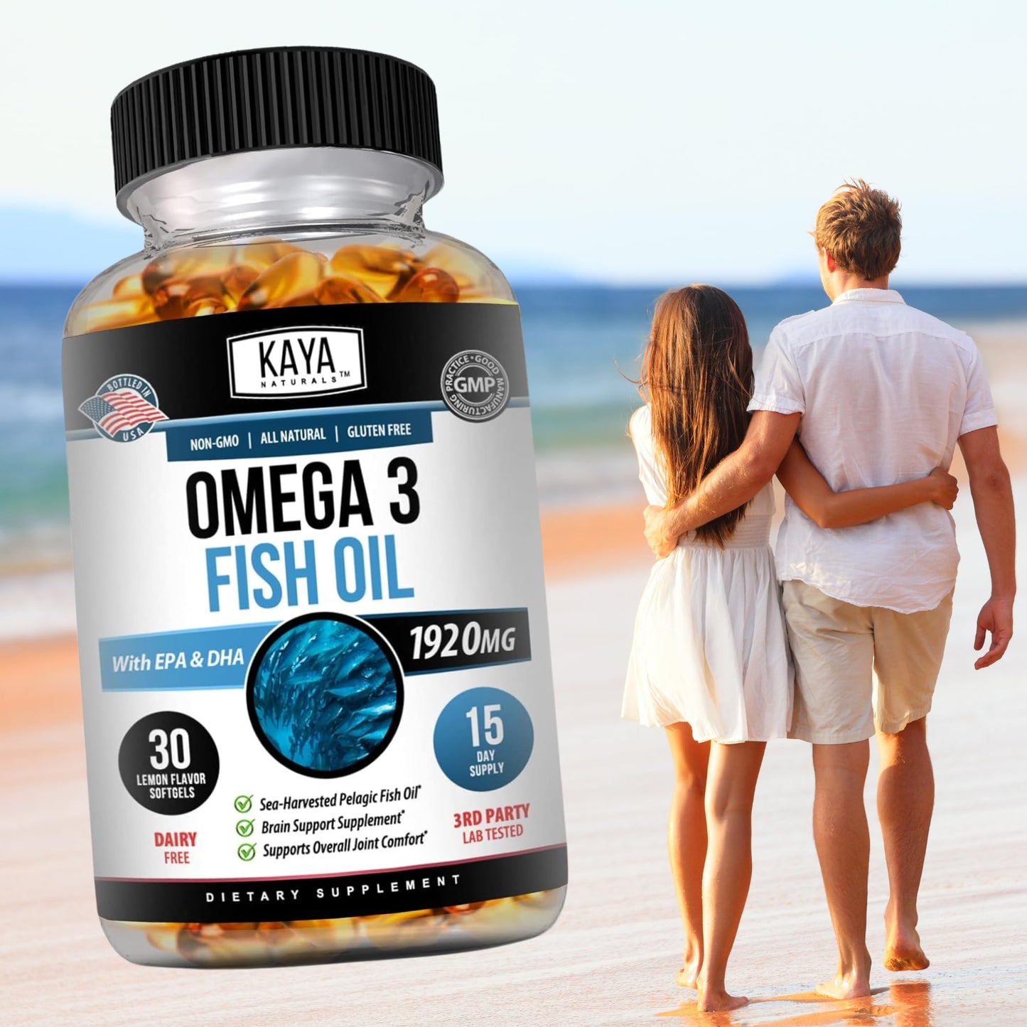 Kaya Naturals Omega-3 Fish Oil Supplement | 100% Pure Sea-Harvested Pelagic | No Fishy Aftertaste | 30 Softgels