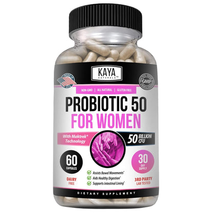 Kaya Naturals Probiotic 50 Billion CFU - Probiotics for Women, Men & Adults | Gut Health & Immune Support - 60 Veg Capsules