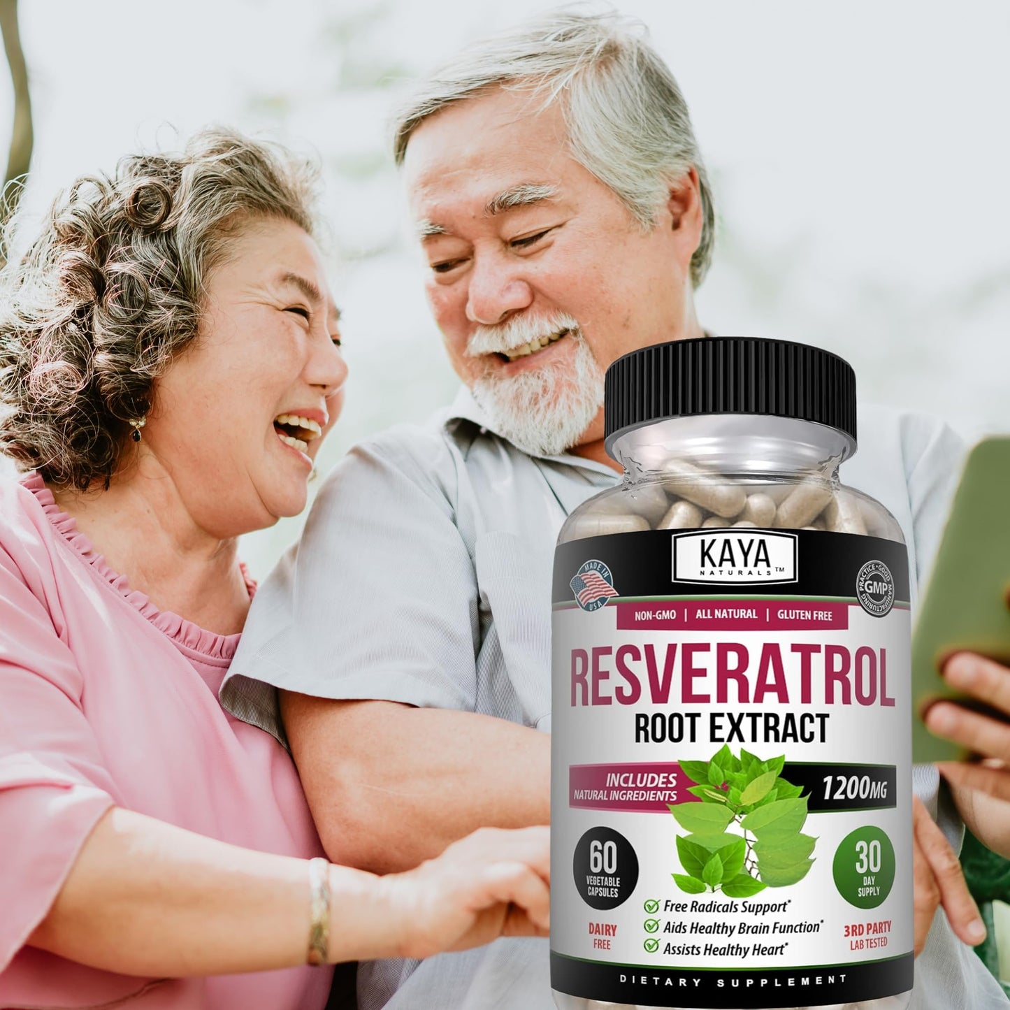 Kaya Naturals Resveratrol Capsules - Anti-Aging Antioxidants with Brain Support | 60 Veggie Capsules per Bottle (Pack of 6)