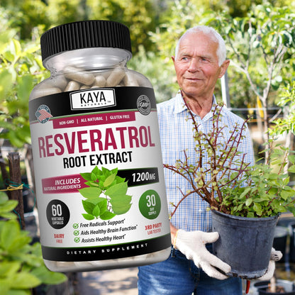Kaya Naturals Resveratrol Capsules - Anti-Aging Antioxidants with Brain Support | 60 Veggie Capsules per Bottle (Pack of 6)