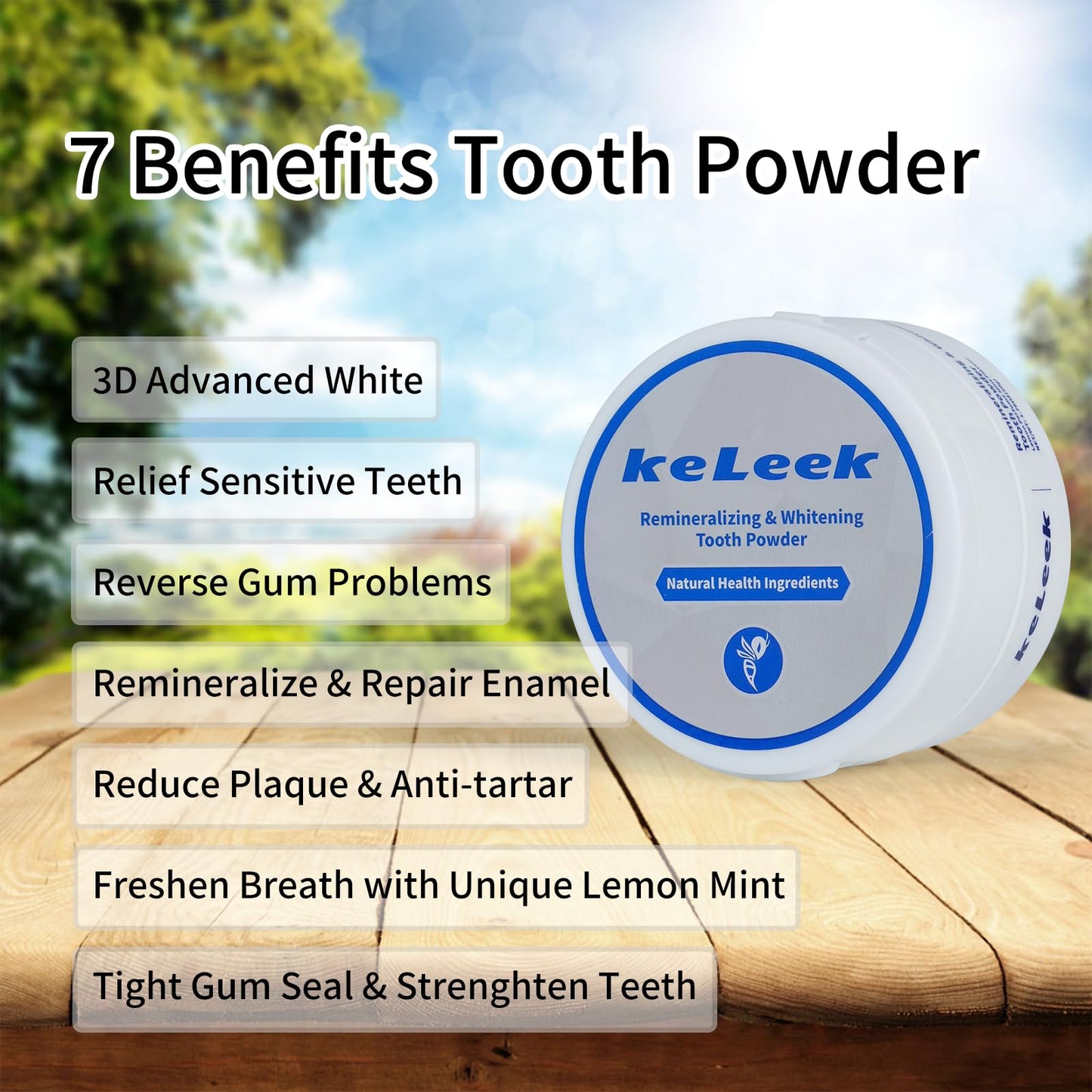 KeLeek 7 Benefits Hydroxyapatite Tooth Powder - Whitening & Remineralizing with Bee Venom & Probiotics