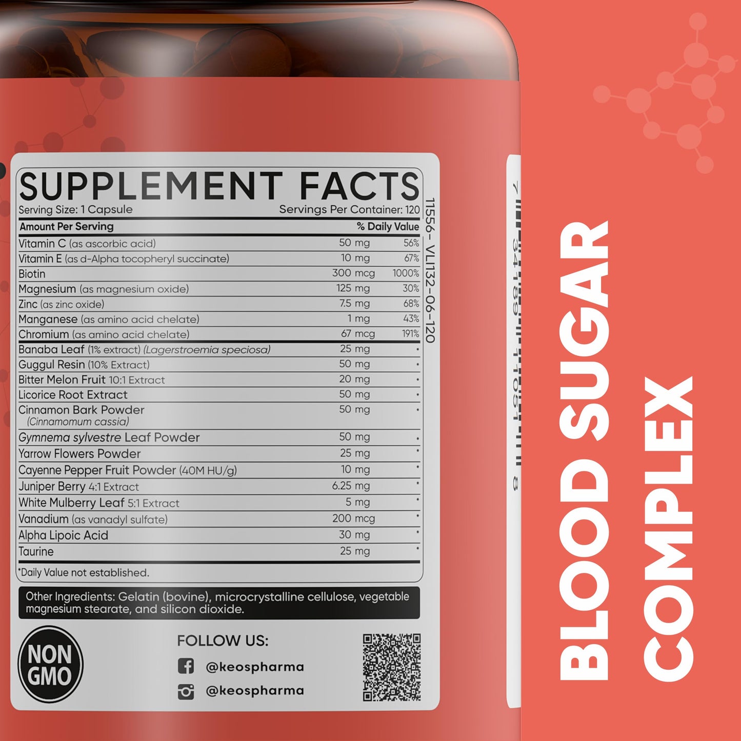 KeosPharma Blood Sugar Complex – 60 Capsules, Up to 2 Months Supply