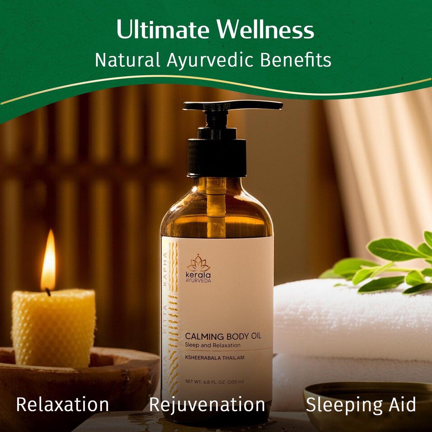Kerala Ayurveda Calming Body Oil for Relaxation & Sleep (6.8 fl oz) | Ksheerabala Thailam