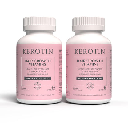 Kerotin Hair Growth Vitamins – Biotin, DHT Blocker & Collagen Support, 120 Pills (2 Months Supply)