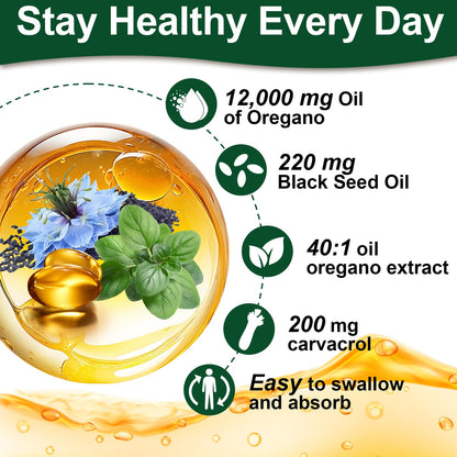 Keszciy 150 Softgels Oil of Oregano with Black Seed Oil – 2 in 1 Immune Support, High Carvacrol & Thymoquinone, Non-GMO, 1 Pack