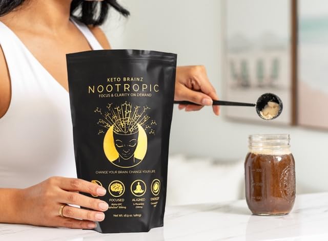 Keto Brainz C8MCT Nootropic Creamer – 500mg Lion’s Mane, AlphaGPC & L-Theanine | 16oz, 30 Servings
