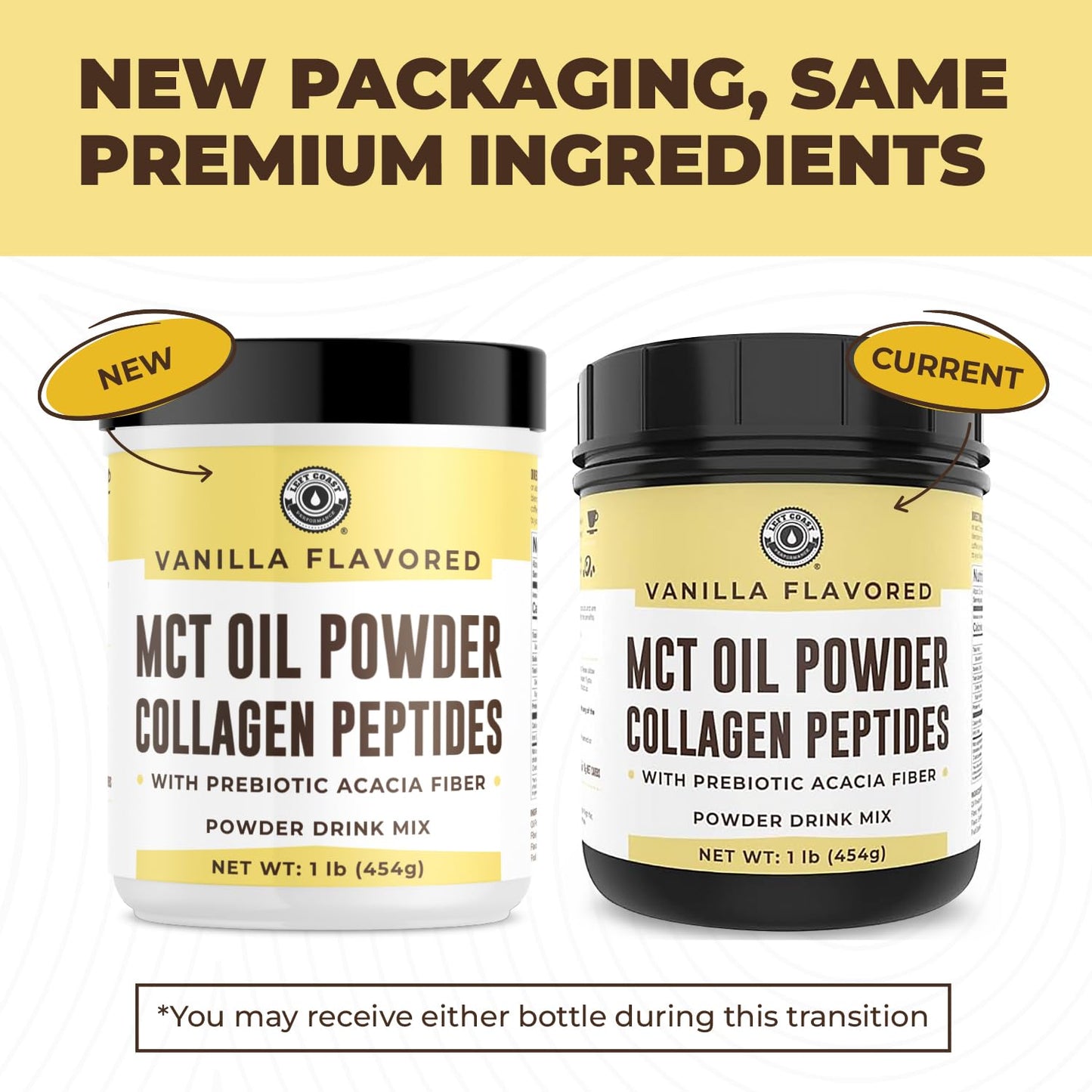 Left Coast Performance MCT Oil Powder with Acacia Fiber & Collagen – Vanilla, 16 oz