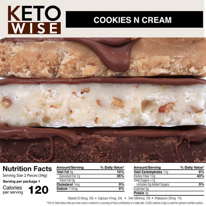 Keto Wise Fat Bombs Cookies N Cream – 16 Count (Pack of 1) | Low-Carb Ketogenic Snack