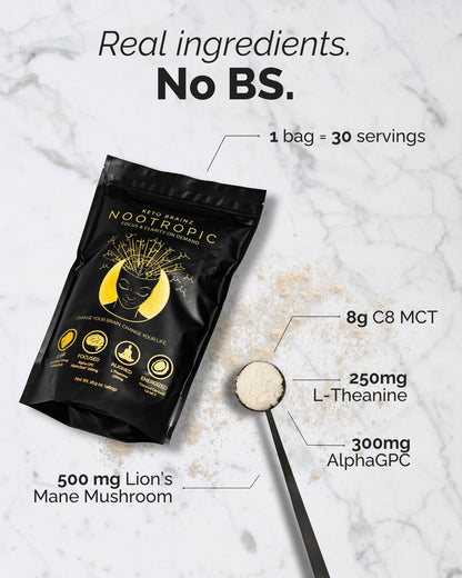 Keto Brainz C8MCT Nootropic Creamer – 500mg Lion’s Mane, AlphaGPC & L-Theanine | 16oz, 30 Servings