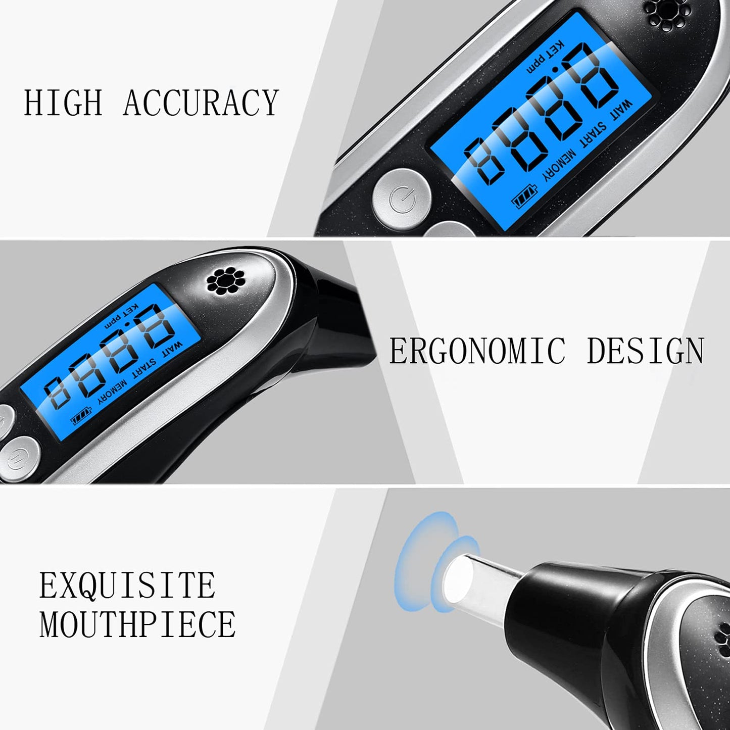 Ketone Breath Testing Meter & Breath Ketosis Analyzer – Portable Home Ketone Breath Tester (10 Mouthpieces)