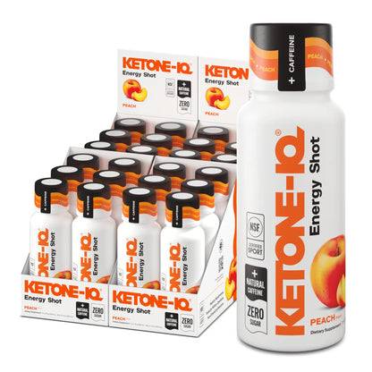 Ketone-IQ Ketone Energy Shots - Peach | 5g Ketones, 100mg Green Tea Caffeine, B Vitamins - 24 On-The-Go Shots