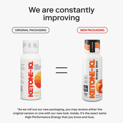 Ketone-IQ Ketone Energy Shots - Peach | 5g Ketones, 100mg Green Tea Caffeine, B Vitamins - 24 On-The-Go Shots