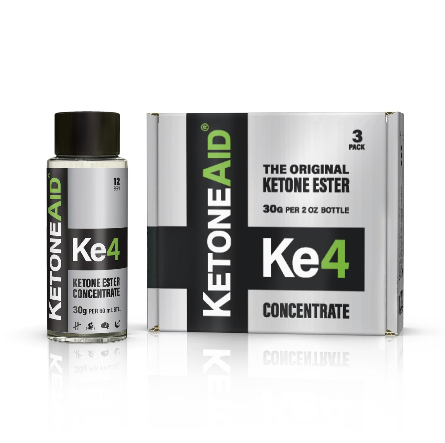 KetoneAid KE4 Ketone Ester Concentrate | 12 Servings per Bottle, 3-Pack | No Sugar, No Caffeine, Made in USA