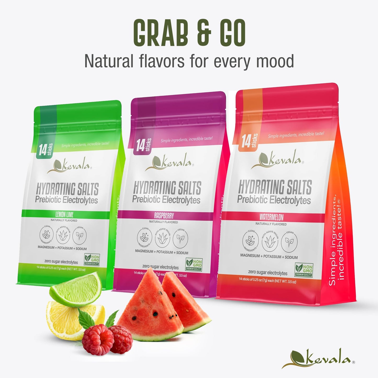 Kevala Electrolyte Hydration – Raspberry | Sugar-Free, Prebiotics & Electrolytes | Vegan, Keto | 14 Sticks