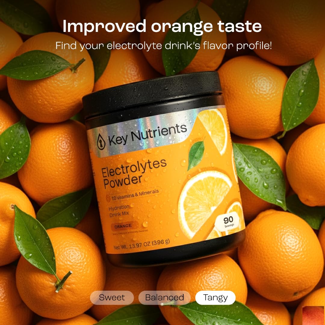 KEY NUTRIENTS Multivitamin Electrolytes Powder No Sugar - Tangy Orange Electrolyte Powder | Hydration & Energy - Made in USA - 90 Servings