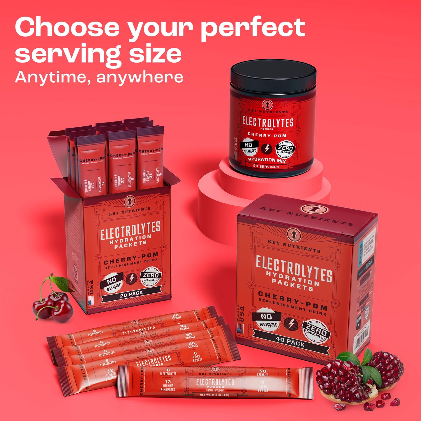 KEY NUTRIENTS Electrolytes Cherry Pom 20's | Hydration Powder