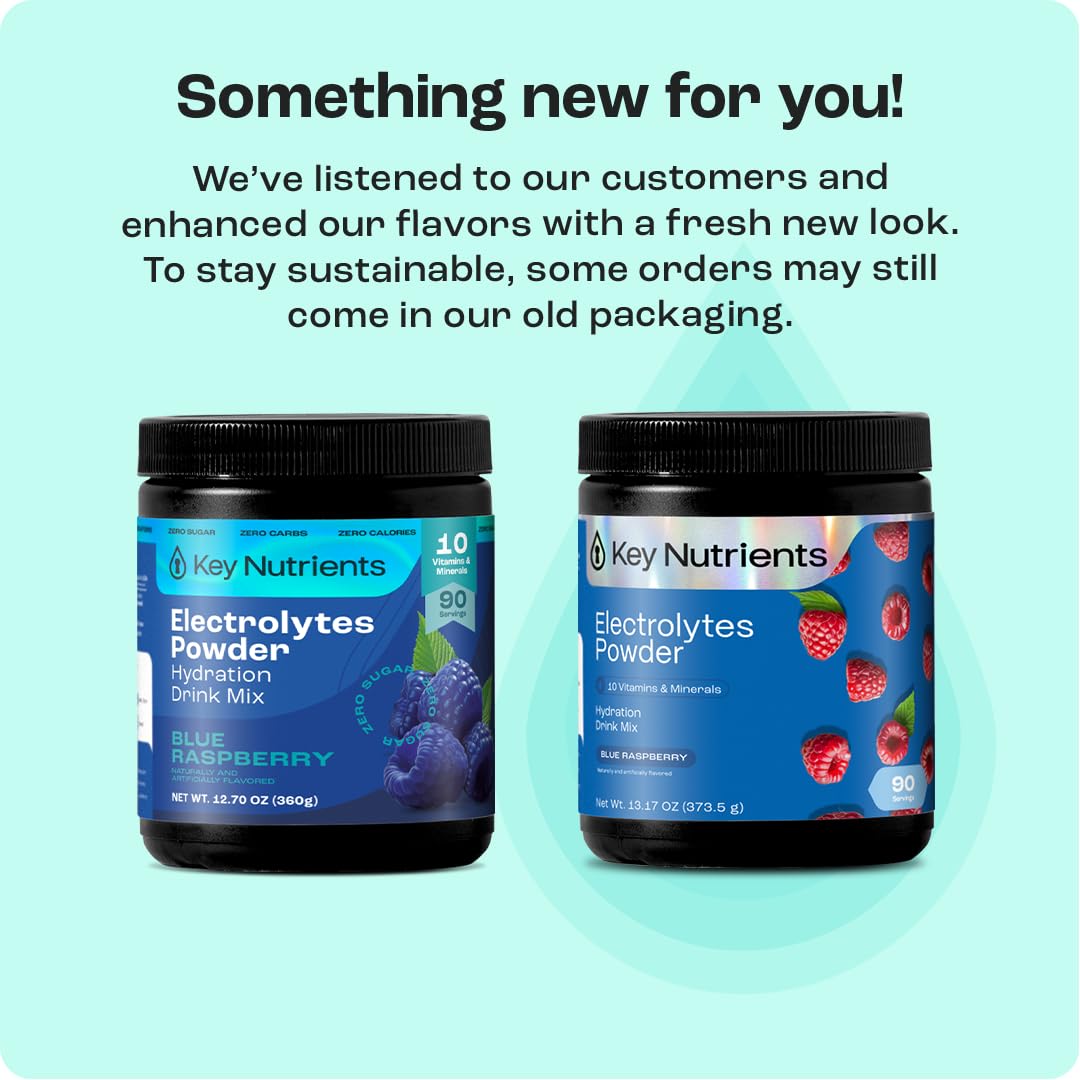 KEY NUTRIENTS Multivitamin Electrolytes Powder No Sugar – Blue Raspberry Hydration | Made in USA