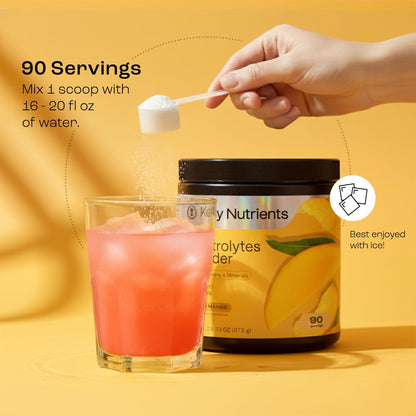 KEY NUTRIENTS Multivitamin Electrolytes Powder No Sugar – Tropical Peach Mango Hydration, 90 Servings, Made in USA