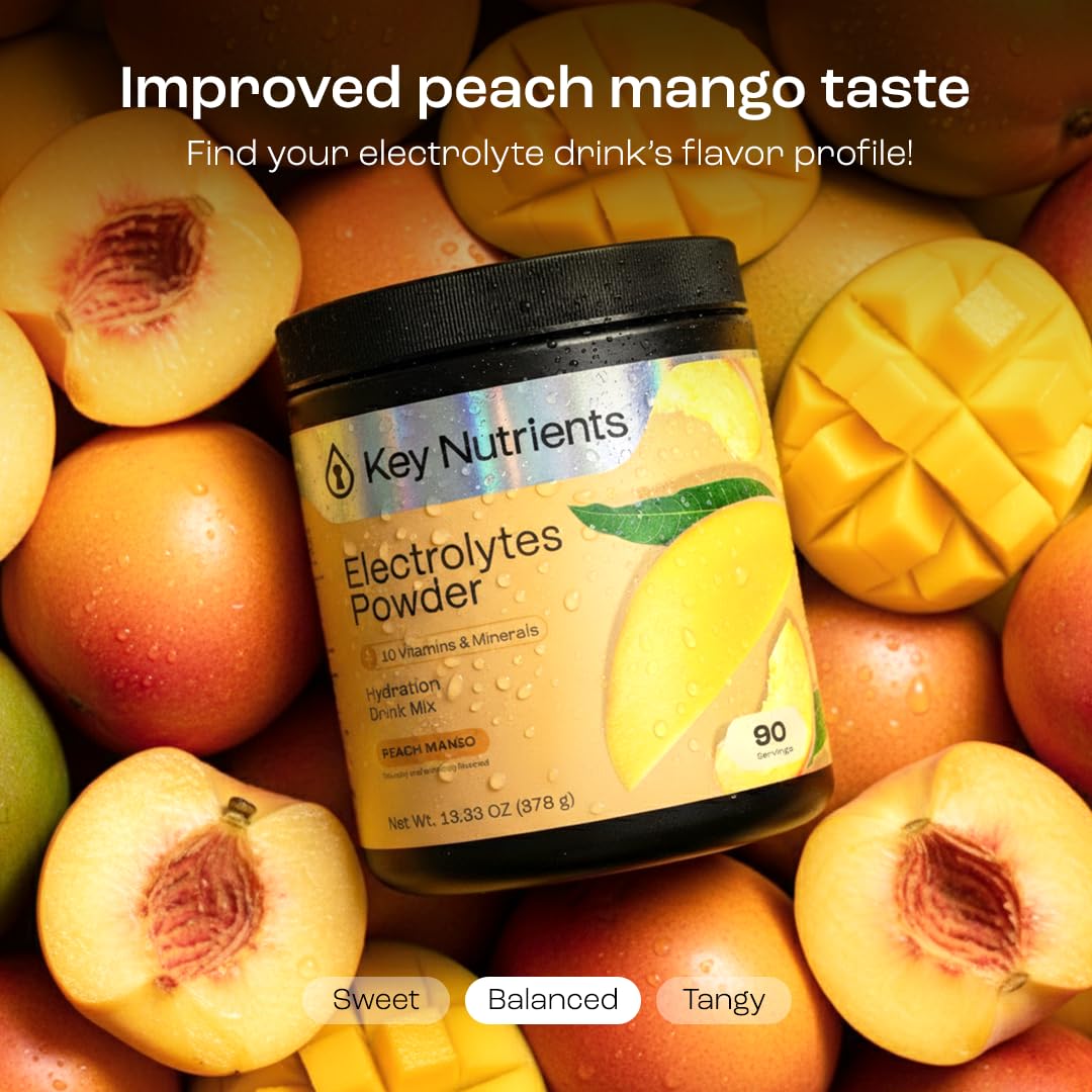 KEY NUTRIENTS Multivitamin Electrolytes Powder No Sugar – Tropical Peach Mango Hydration, 90 Servings, Made in USA