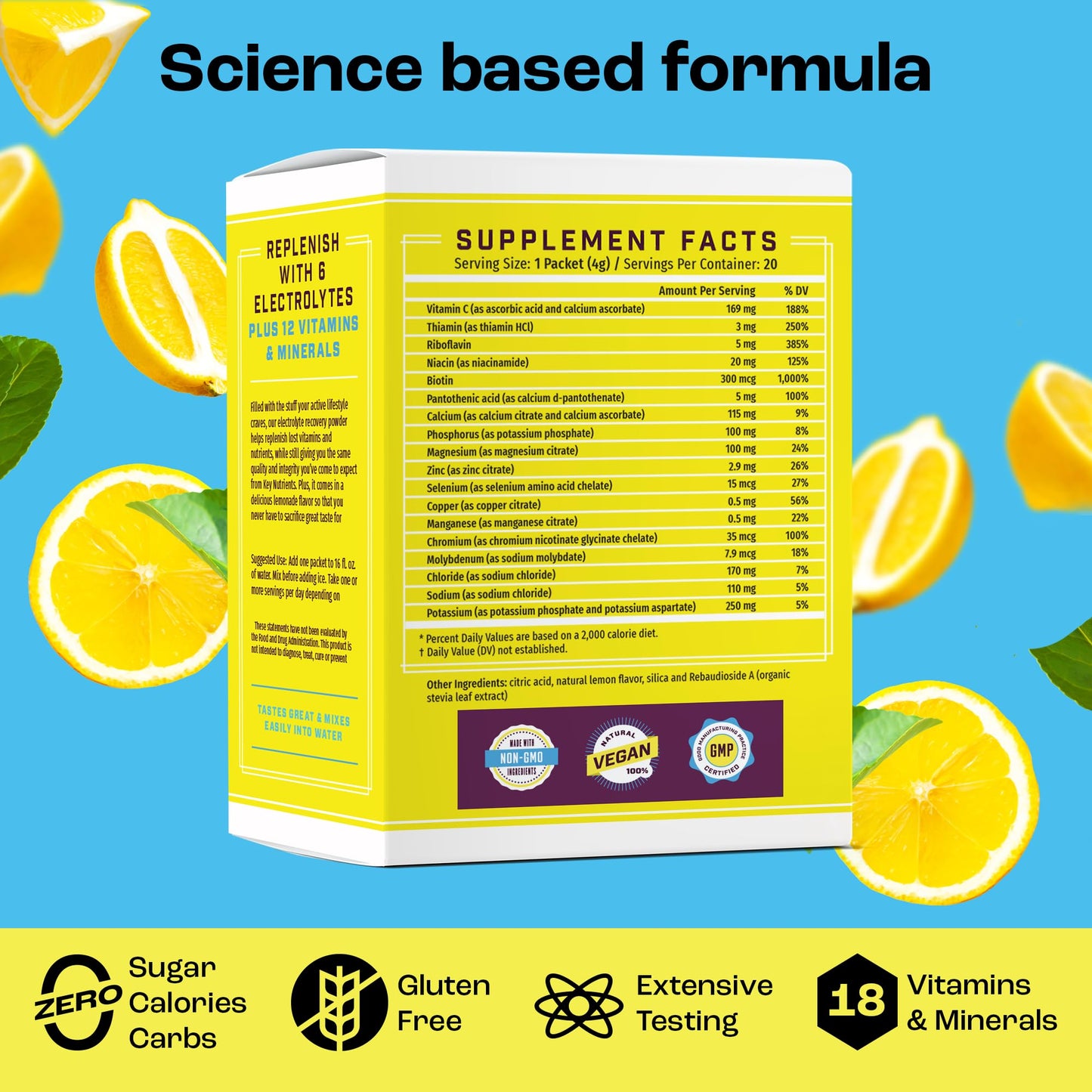 KEY NUTRIENTS Electrolytes Powder Packets 20 Pack - No Sugar Lemonade
