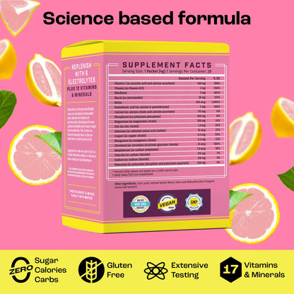KEY NUTRIENTS Electrolytes Powder Packets - Fresh Pink Lemonade 20 Pack Hydration Packets - Made in USA