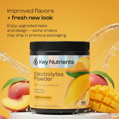 KEY NUTRIENTS Multivitamin Electrolytes Powder No Sugar – Tropical Peach Mango Hydration, 90 Servings, Made in USA