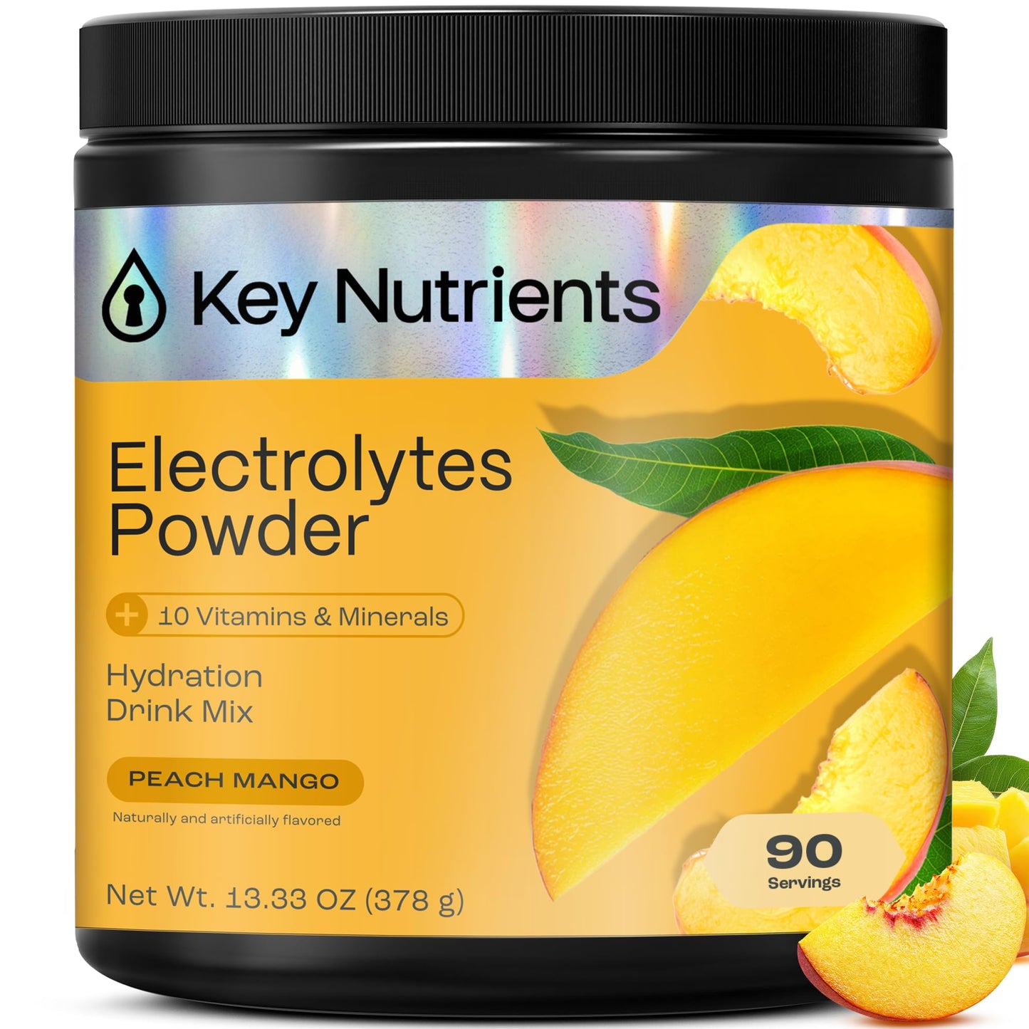 KEY NUTRIENTS Multivitamin Electrolytes Powder No Sugar – Tropical Peach Mango Hydration, 90 Servings, Made in USA