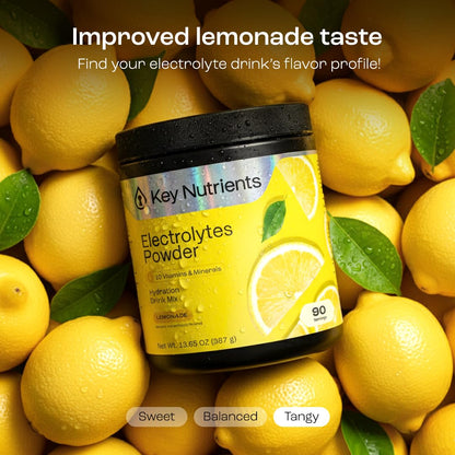 KEY NUTRIENTS Multivitamin Electrolytes Powder No Sugar – Lemonade Hydration, 90 Servings, Made in USA