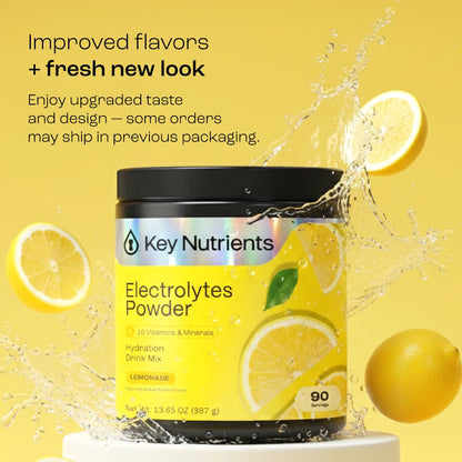 KEY NUTRIENTS Multivitamin Electrolytes Powder No Sugar – Lemonade Hydration, 90 Servings, Made in USA
