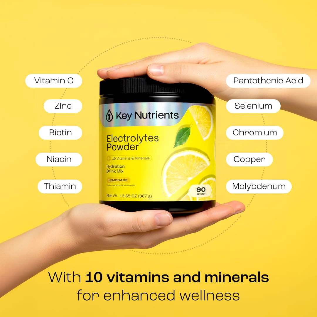 KEY NUTRIENTS Multivitamin Electrolytes Powder No Sugar – Lemonade Hydration, 90 Servings, Made in USA