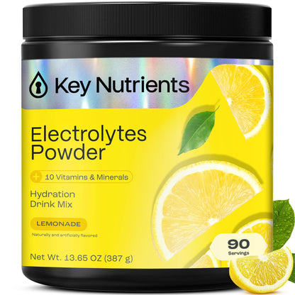 KEY NUTRIENTS Multivitamin Electrolytes Powder No Sugar – Lemonade Hydration, 90 Servings, Made in USA