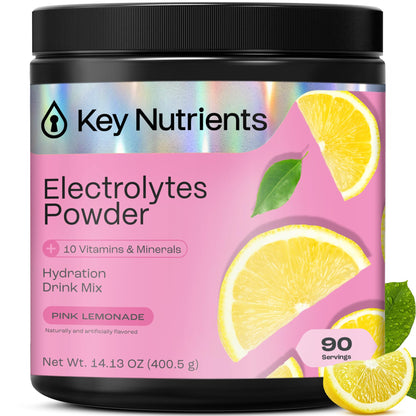 KEY NUTRIENTS Pink Lemonade Electrolyte Powder – No Sugar, 90 Servings, Hydration & Endurance, Made in USA