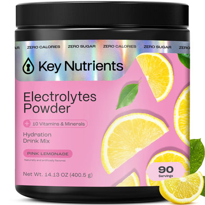 KEY NUTRIENTS Pink Lemonade Electrolyte Powder – No Sugar, 90 Servings, Hydration & Endurance, Made in USA
