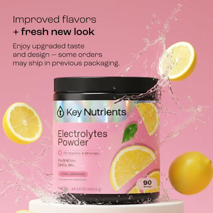 KEY NUTRIENTS Pink Lemonade Electrolyte Powder – No Sugar, 90 Servings, Hydration & Endurance, Made in USA