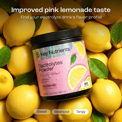 KEY NUTRIENTS Pink Lemonade Electrolyte Powder – No Sugar, 90 Servings, Hydration & Endurance, Made in USA