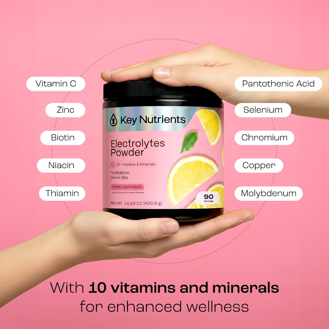 KEY NUTRIENTS Pink Lemonade Electrolyte Powder – No Sugar, 90 Servings, Hydration & Endurance, Made in USA