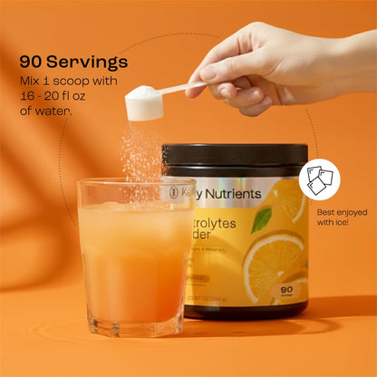 KEY NUTRIENTS Multivitamin Electrolytes Powder No Sugar - Tangy Orange Electrolyte Powder | Hydration & Energy - Made in USA - 90 Servings