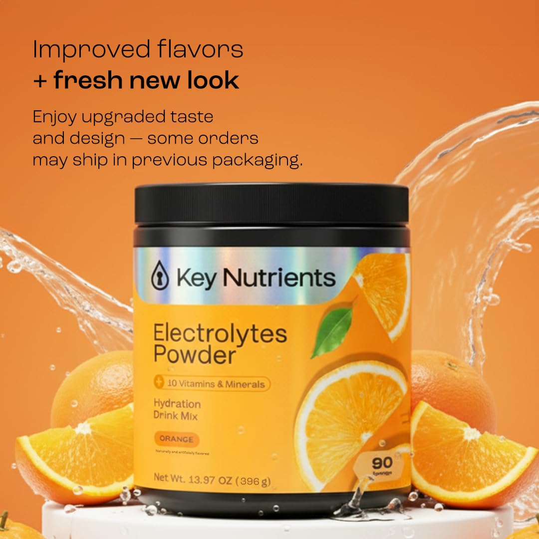 KEY NUTRIENTS Multivitamin Electrolytes Powder No Sugar - Tangy Orange Electrolyte Powder | Hydration & Energy - Made in USA - 90 Servings