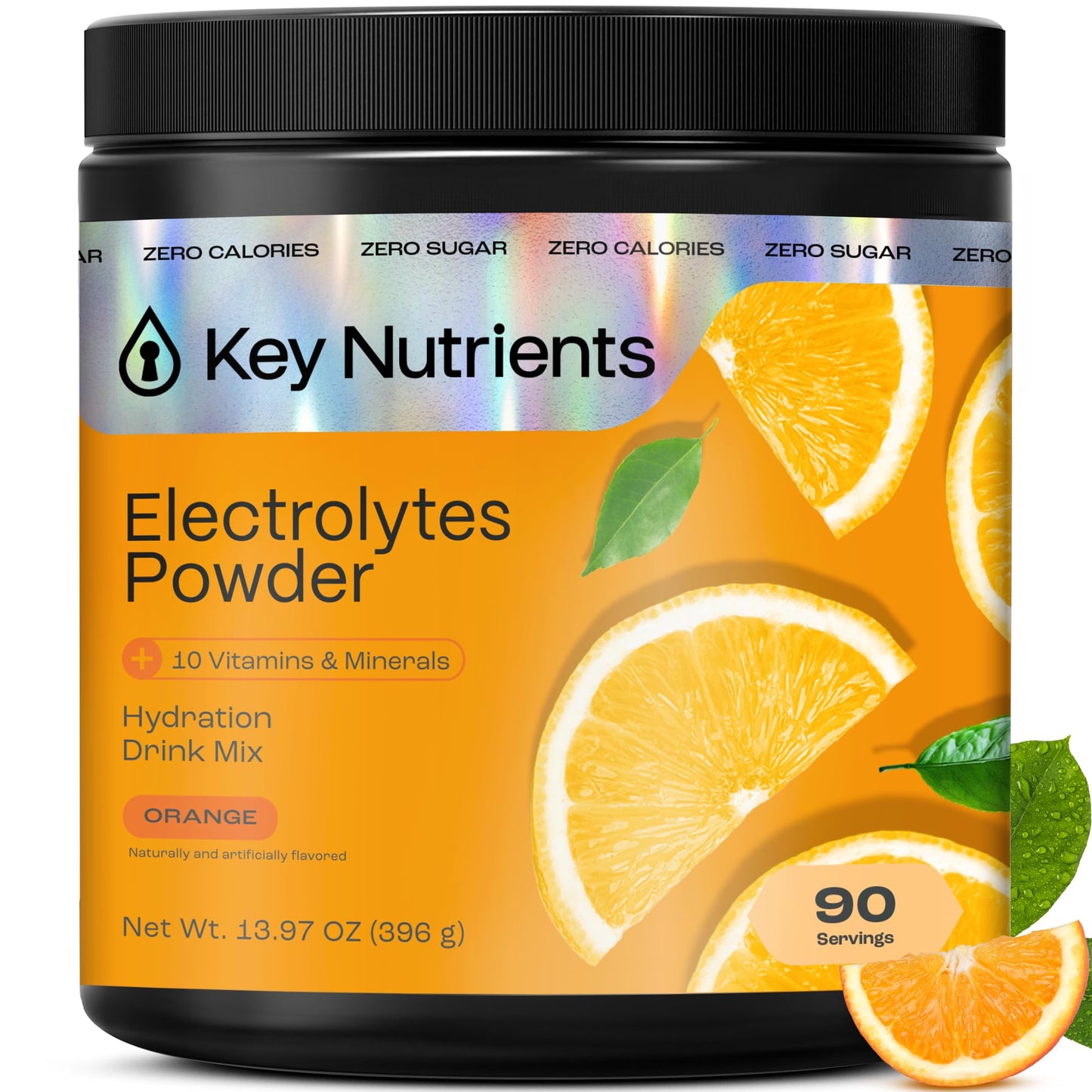 KEY NUTRIENTS Multivitamin Electrolytes Powder No Sugar - Tangy Orange Electrolyte Powder | Hydration & Energy - Made in USA - 90 Servings