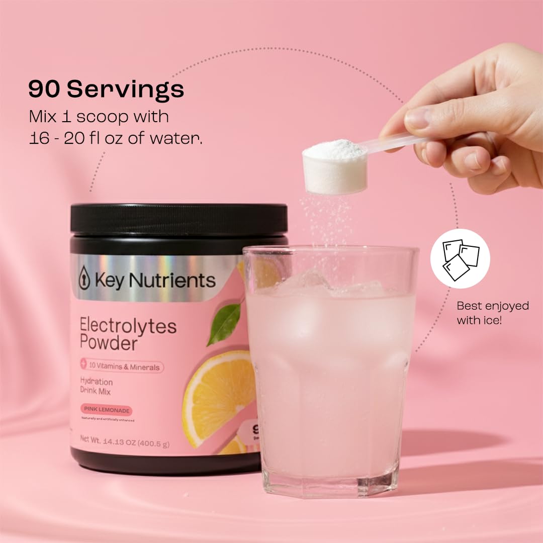 KEY NUTRIENTS Pink Lemonade Electrolyte Powder – No Sugar, 90 Servings, Hydration & Endurance, Made in USA