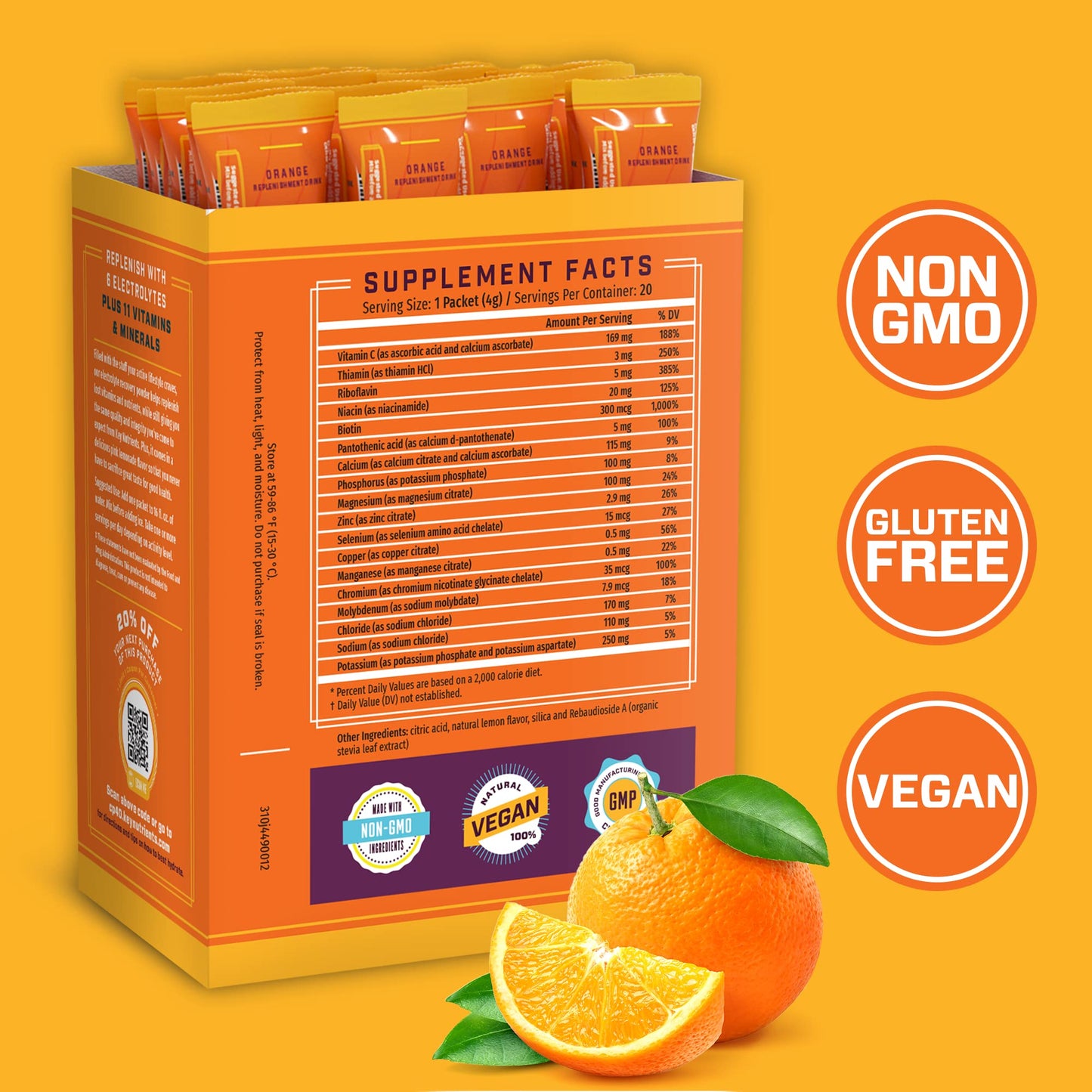 KEY NUTRIENTS Electrolyte Powder Packets – Tangy Orange 20-Pack, Sugar Free