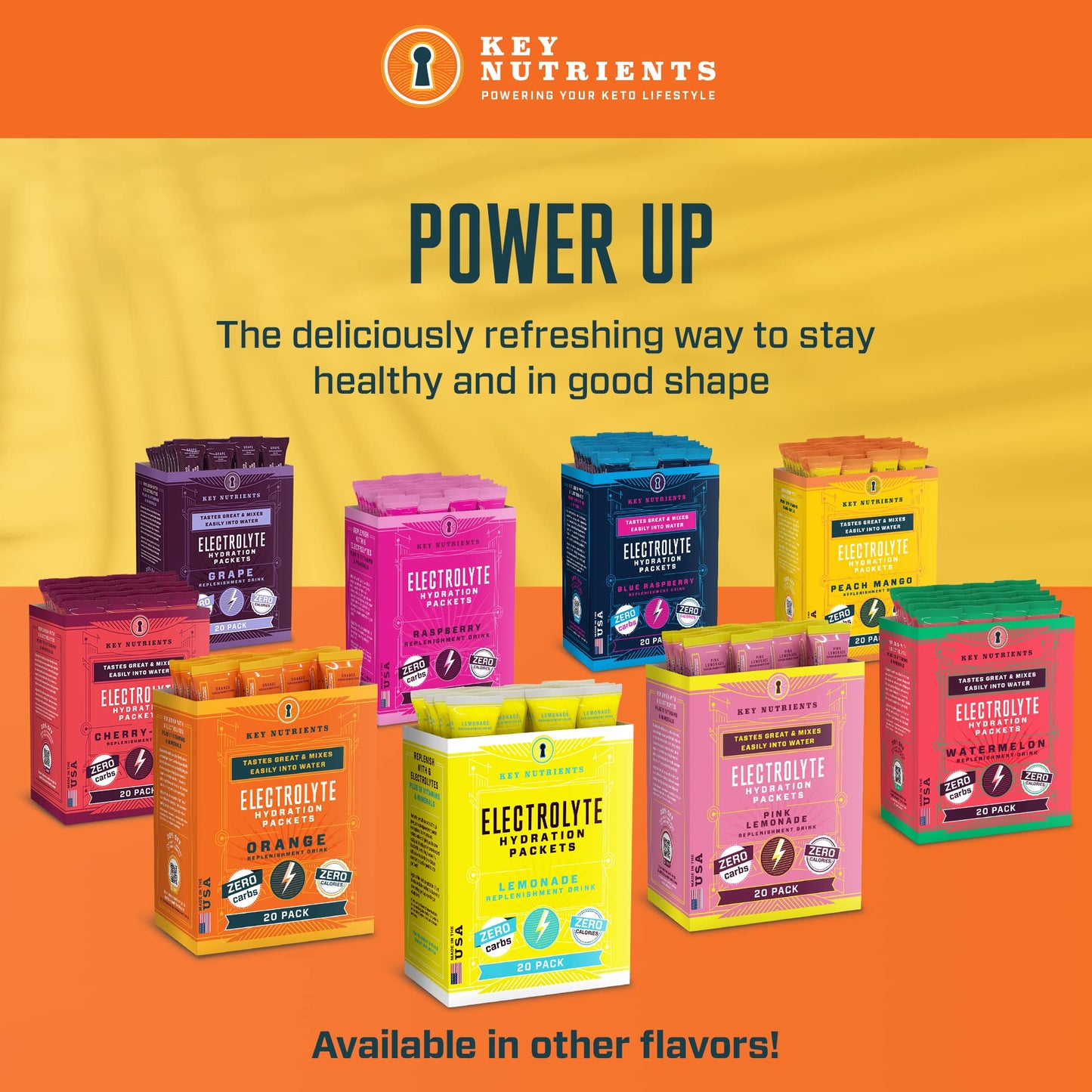 KEY NUTRIENTS Electrolyte Powder Packets – Tangy Orange 20-Pack, Sugar Free