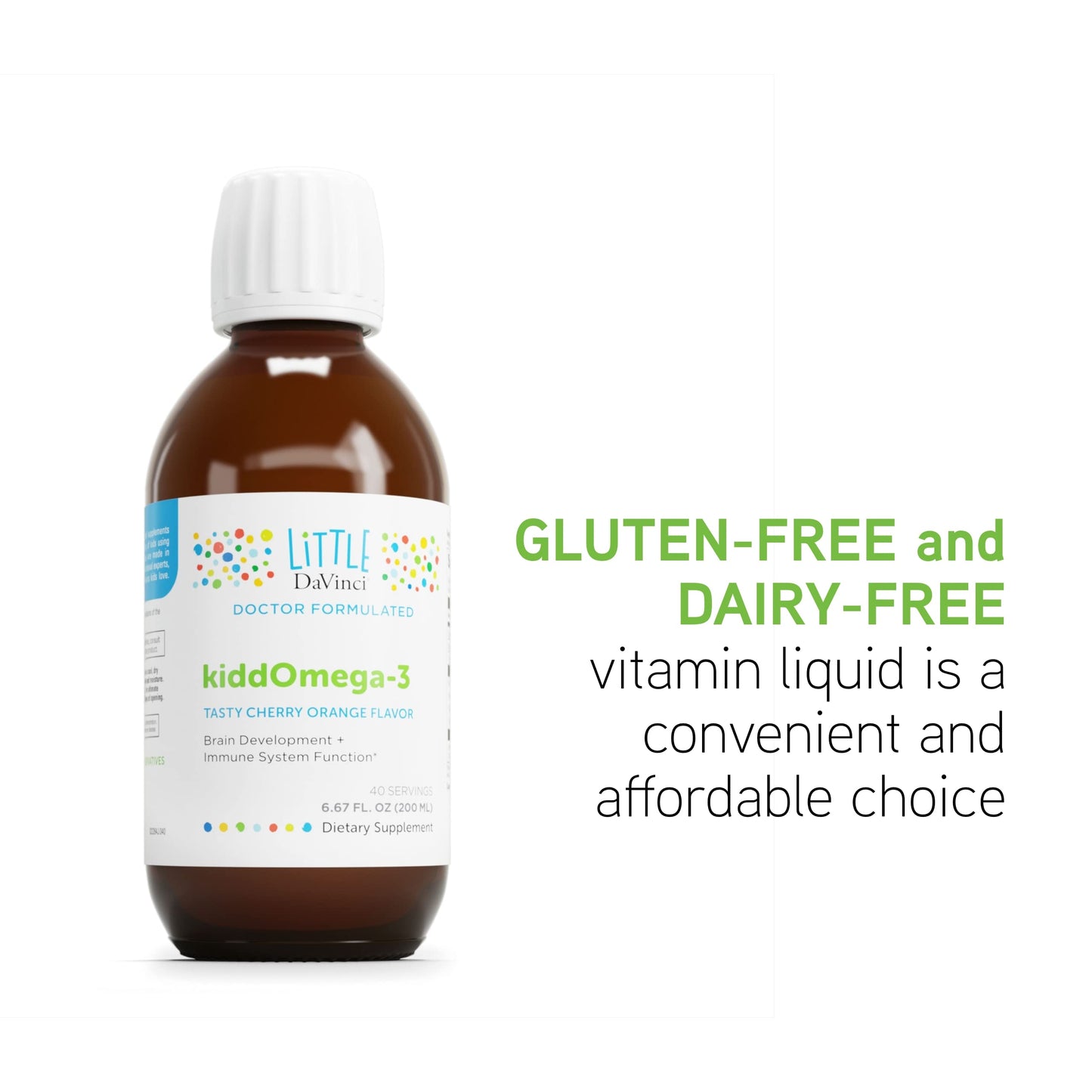 DAVINCI Labs kiddOmega-3 Liquid Omega-3 for Kids – Immune, Focus & Brain Support – Cherry Orange, 200mL