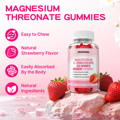 Magnesium L-Threonate Gummies 1000mg – Sugar-Free Strawberry, 120 Count